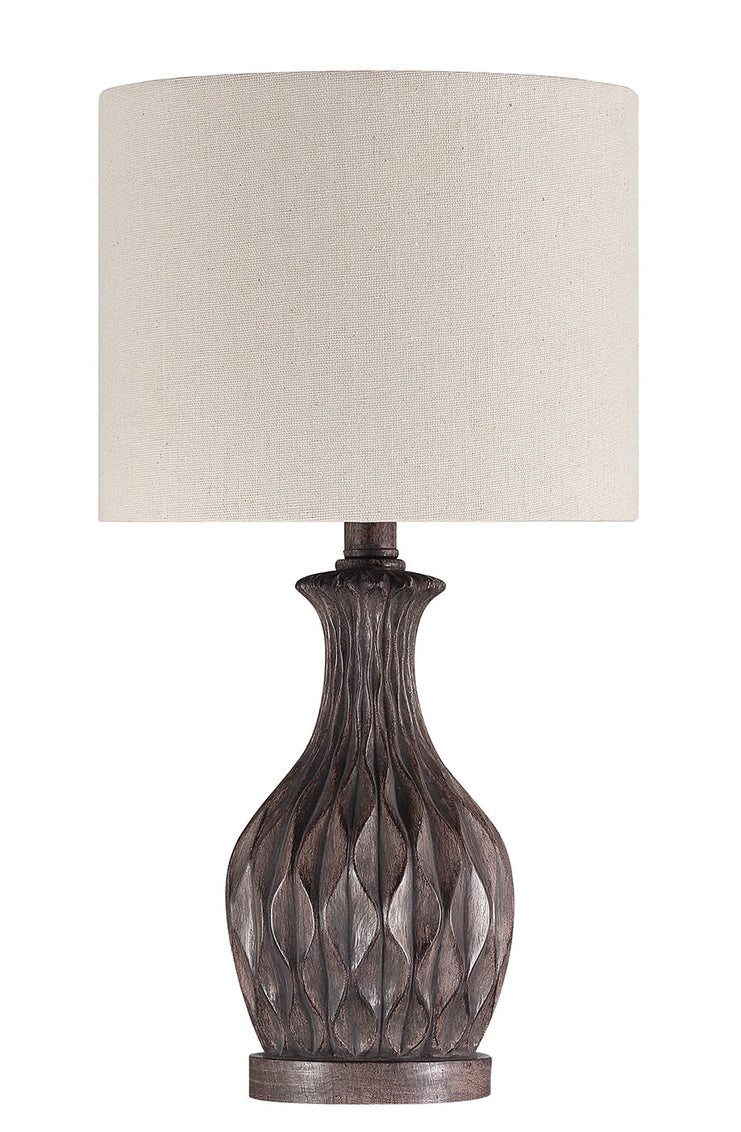 Light Resin Base Table Lamp in Carved Painted Brown