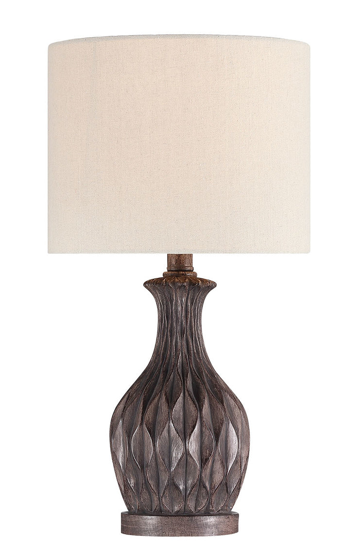 Light Resin Base Table Lamp in Carved Painted Brown