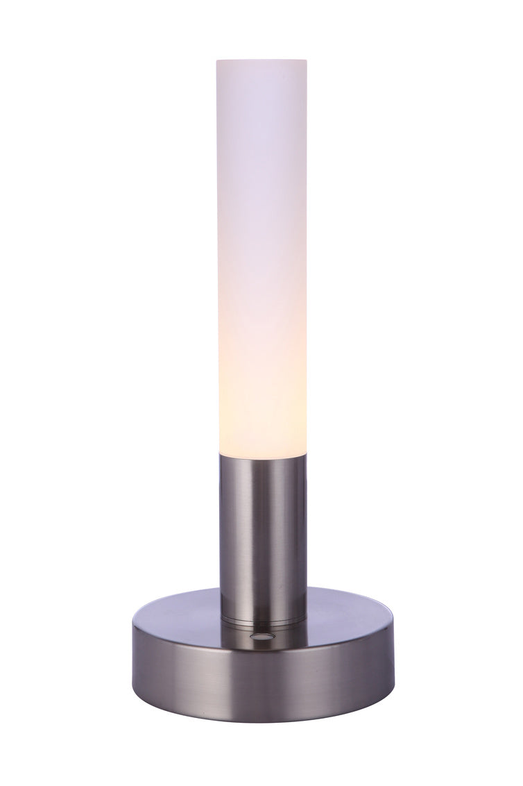 Indoor Rechargeable Dimmable LED Cylinder Portable Lamp in Brushed Polished Nickel