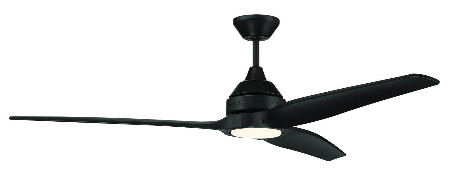 Craftmade - 60" Limerick Ceiling Fan in Flat Black with 3 ABS Flat Black Blades, Remotes and LED Light included