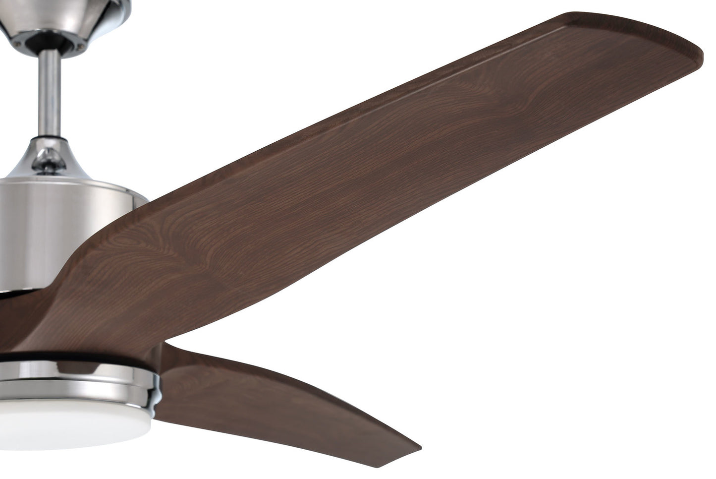 Craftmade - 60" Mobi Ceiling Fan in Chrome Finish with 3 ABS custom walnut blades, remote and LED Light included