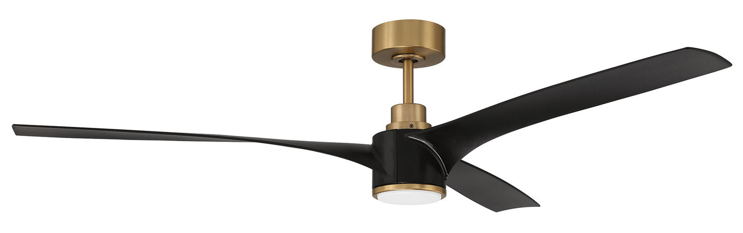 Craftmade -  60" Phoebe Ceiling Fan in Satin Brass Finish and Flat Black Blades Included, Light kit Included (Optional)