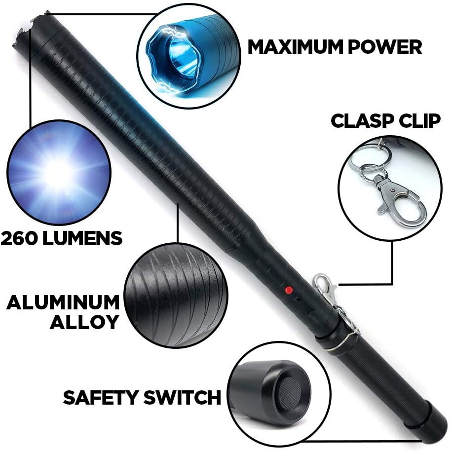 All-in-One, Maximum Voltage Concealed Stun Gun, and 260 Lumen Flashlight with Glass Breaker, Black