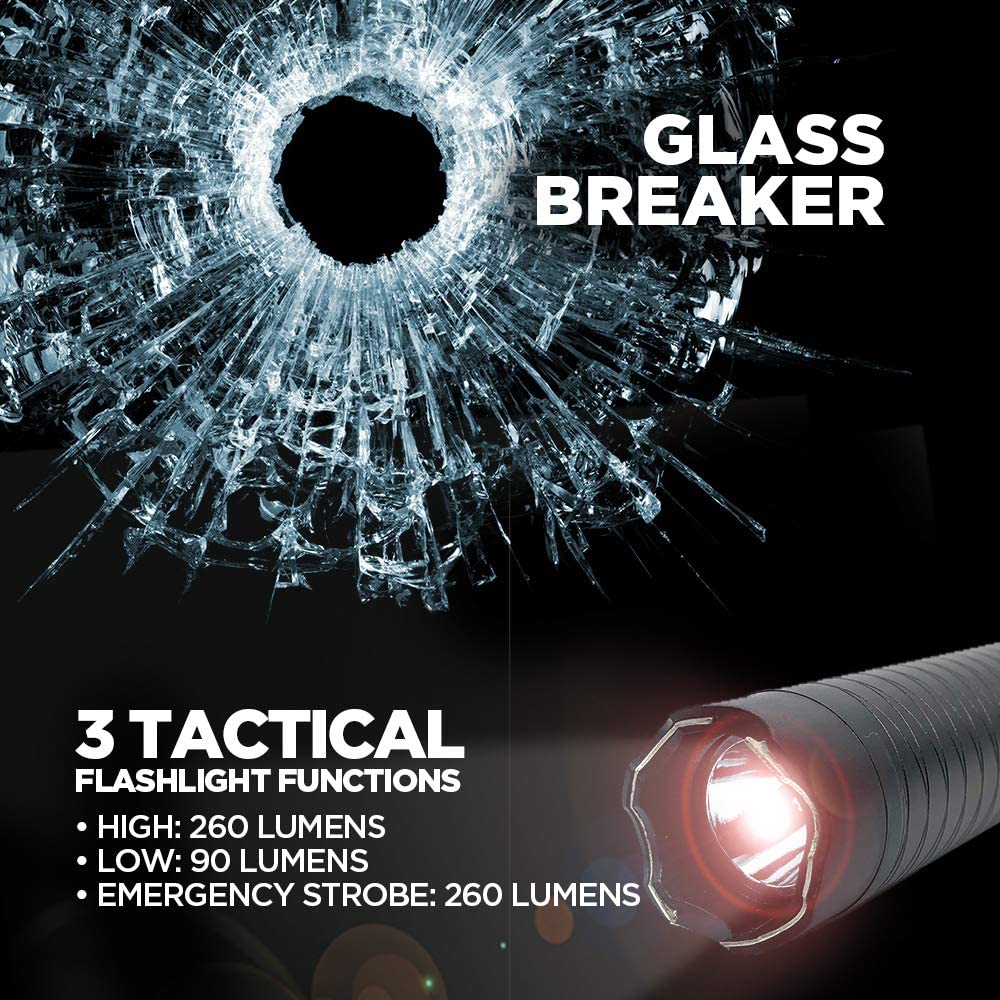 All-in-One, Maximum Voltage Concealed Stun Gun, and 260 Lumen Flashlight with Glass Breaker, Black