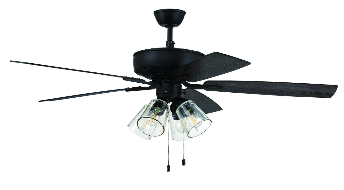Craftmade - 52" Pro Plus Ceiling Fan with 4 Light Kit with Clear Glass and Blades in Flat Black