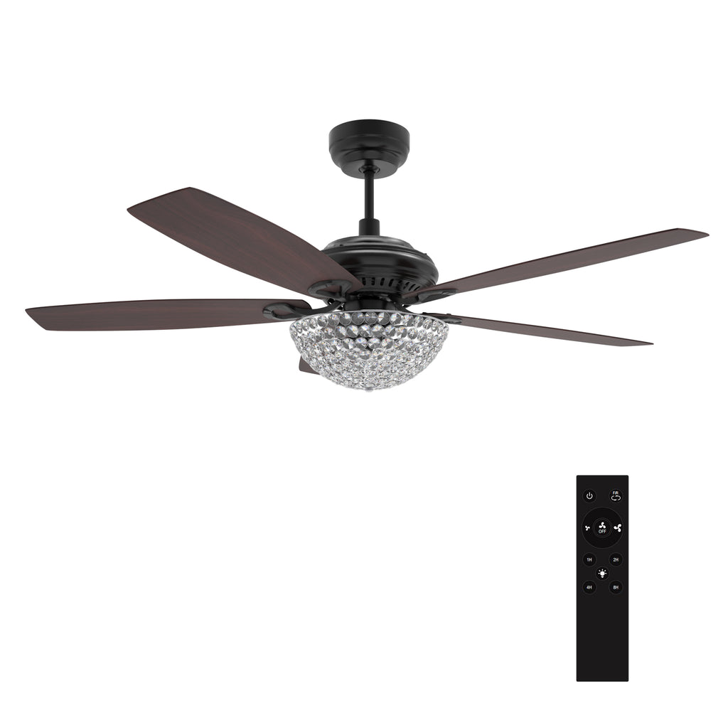 CARRO - HUNTLEY 52 inch 5-Blade Crystal Ceiling Fan with Light & Remote Control - Black/Rosewood