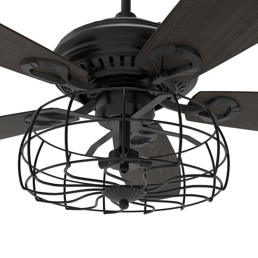 CARRO - HUNTLEY 52 inch 5-Blade Industrial Vintage Ceiling Fan with Light & Remote Control - Black/Walnut