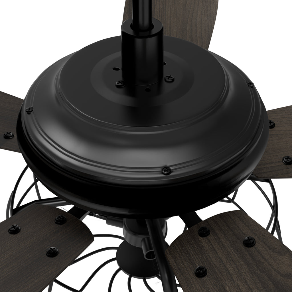CARRO - HUNTLEY 52 inch 5-Blade Industrial Vintage Ceiling Fan with Light & Remote Control - Black/Walnut