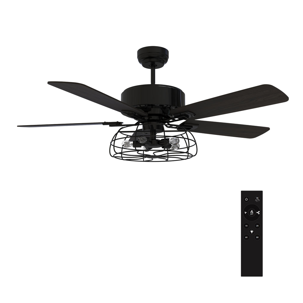 CARRO -  MAVERICK 52 inch 5-Blade Industrial Style Ceiling Fan with Light & Remote Control - Black/Walnut Wood