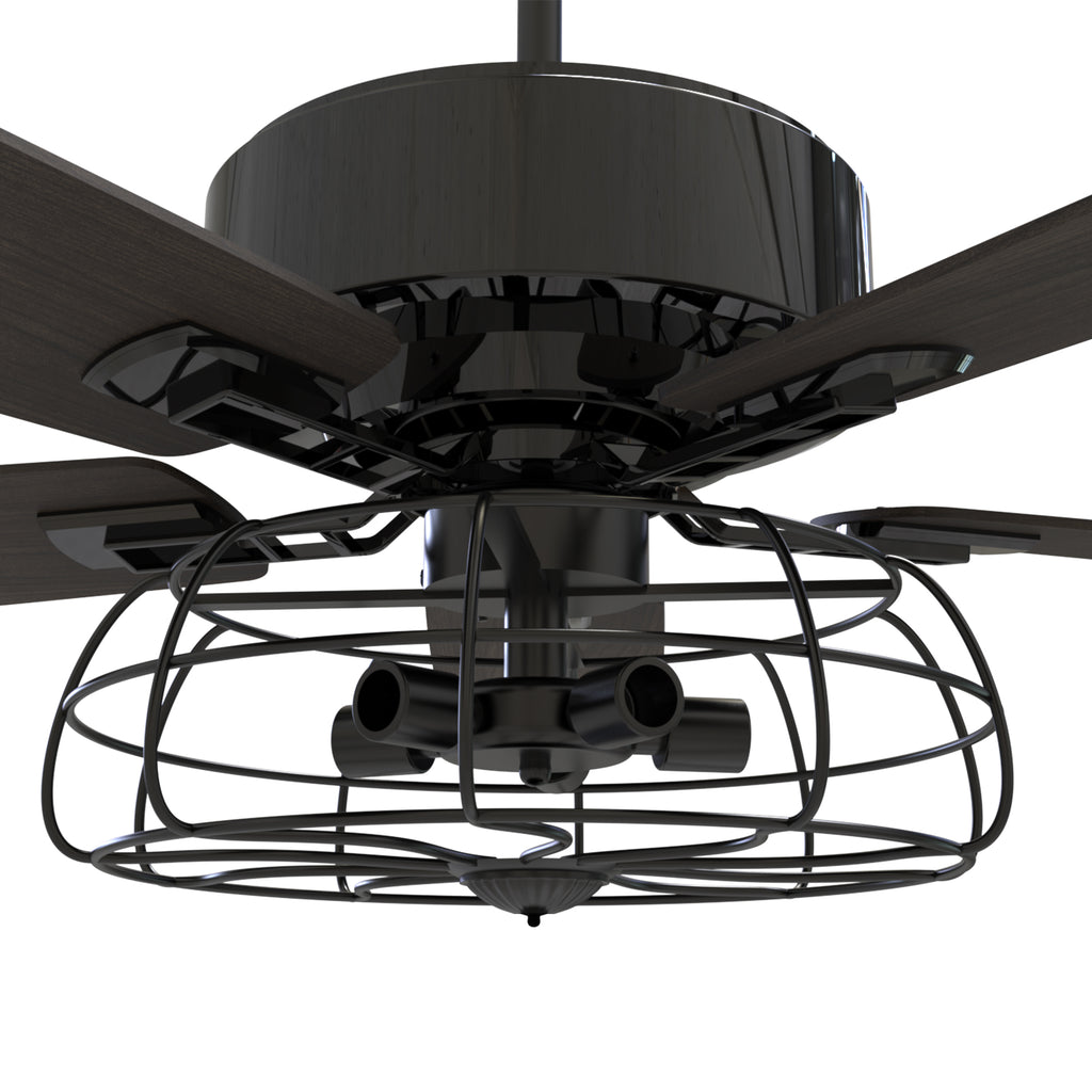 CARRO -  MAVERICK 52 inch 5-Blade Industrial Style Ceiling Fan with Light & Remote Control - Black/Walnut Wood