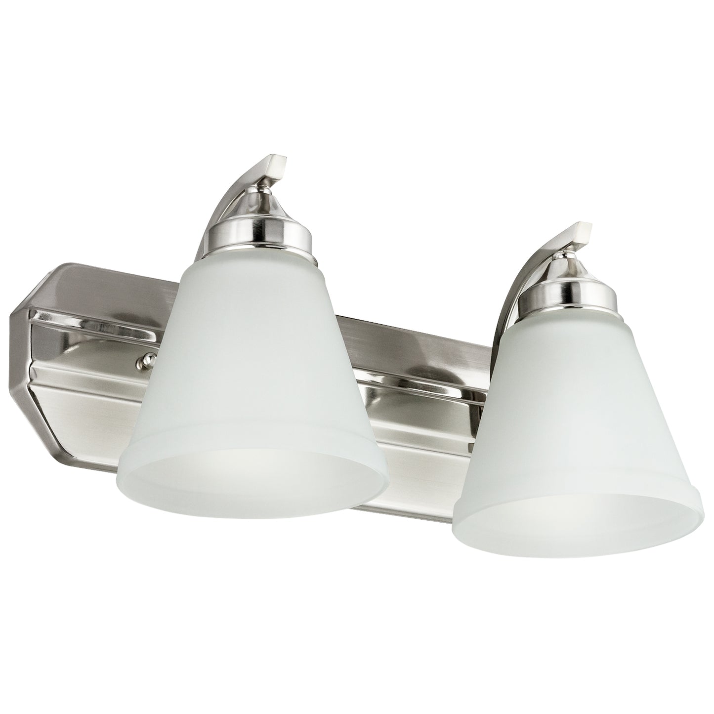 Sunlite - Modern Bell Vanity Fixture Frosted Glass Shade, 2 Light Brushed Nickel Finish