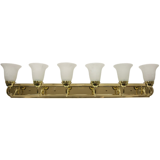 Sunlite - 6 Lamp Vanity Decorative Sconce Fixture, Polished Brass Finish, Alabaster Glass