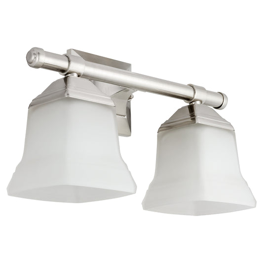 Sunlite - Modern Square Bell Vanity FixtureFrosted Glass Shade, 2 Light Brushed Nickel Finish