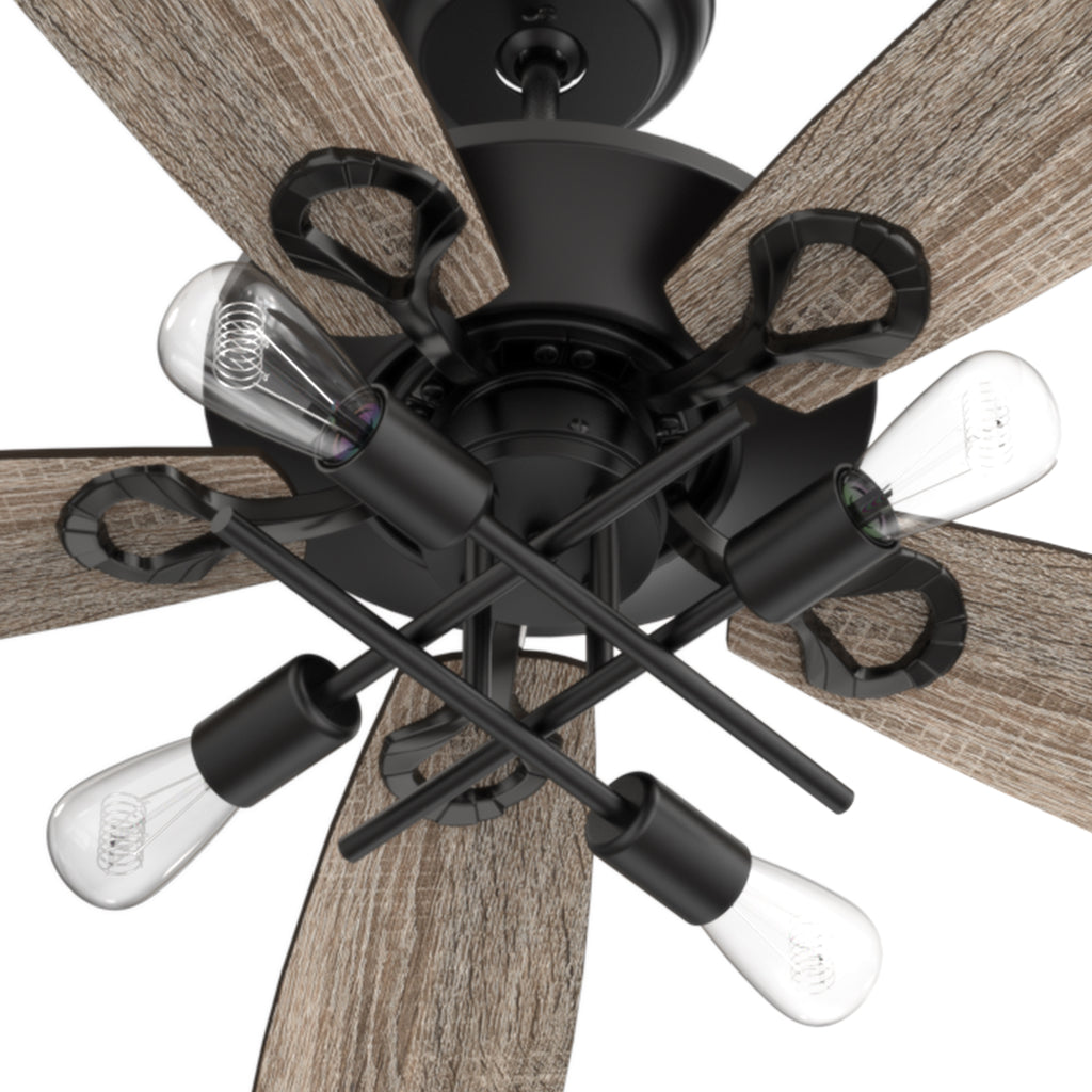 CARRO - KARSON 52 inch 5-Blade Ceiling Fan with Light & Remote, 4-Bulb Light Kit - Black/Dark Wood (Reversible Blades)