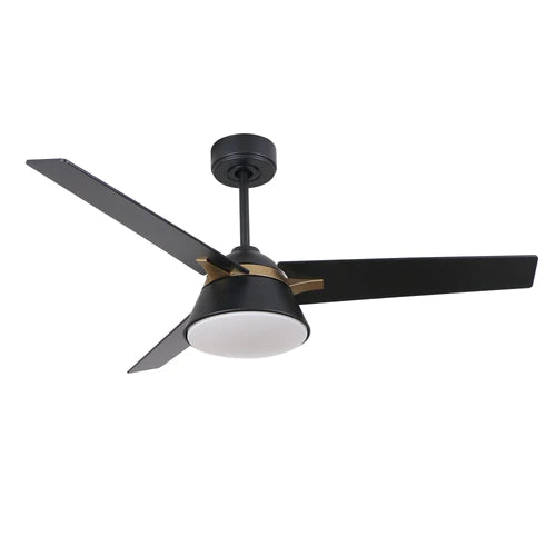 KENORA 48 inch 3-Blade Ceiling Fan with LED Light Kit & Remote Control - Black/Black (Gold Detail)