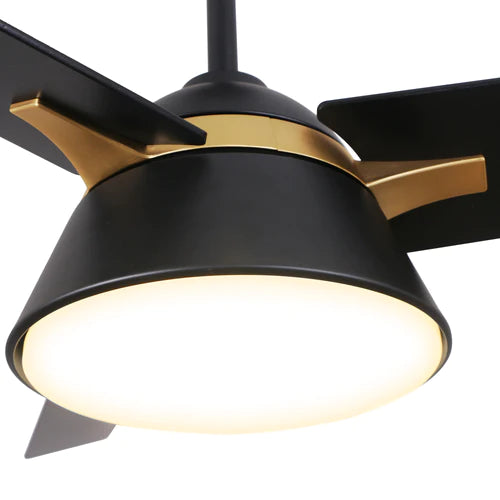 KENORA 48 inch 3-Blade Ceiling Fan with LED Light Kit & Remote Control - Black/Black (Gold Detail)