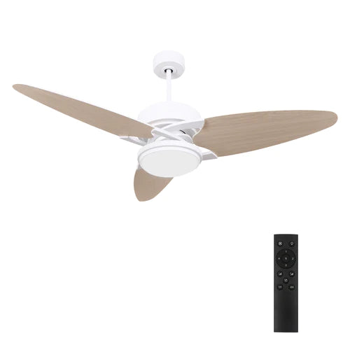 Carro - MADDOX 52 inch 3-Blade Ceiling Fan with LED Light Kit & Remote Control - White/Light Wood