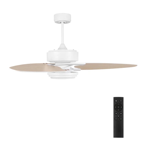 Carro - MADDOX 52 inch 3-Blade Ceiling Fan with LED Light Kit & Remote Control - White/Light Wood