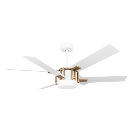 Carro - JAXX 52 inch 6-Blade Ceiling Fan with LED Light Kit & Remote Control - White/White (Gold Detail)