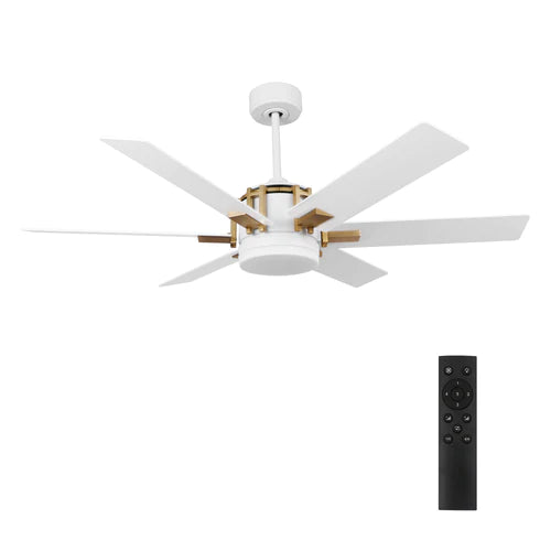 Carro - JAXX 52 inch 6-Blade Ceiling Fan with LED Light Kit & Remote Control - White/White (Gold Detail)