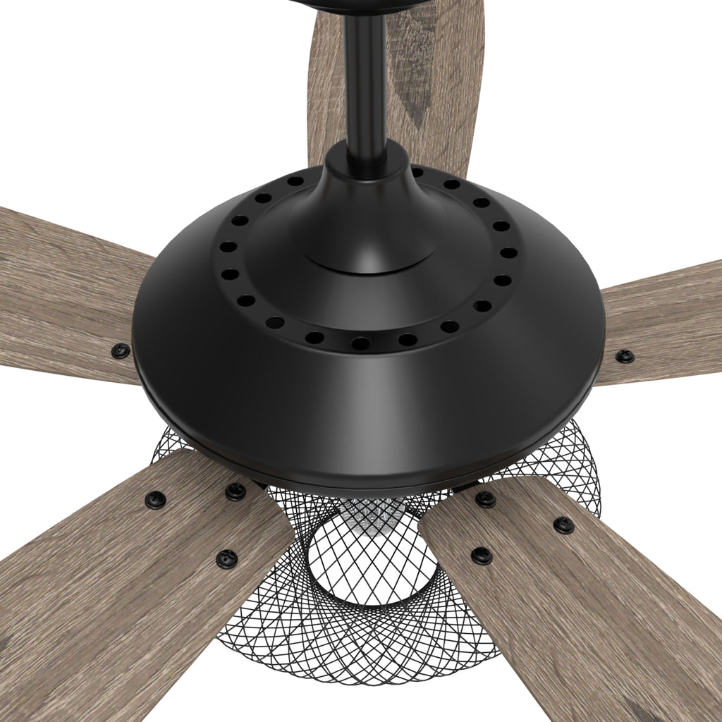 CARRO - KARSON 52 inch 5-Blade Ceiling Fan with Light & Remote, Vintage Mesh Cage - Black/Wood (Reversible Blades)