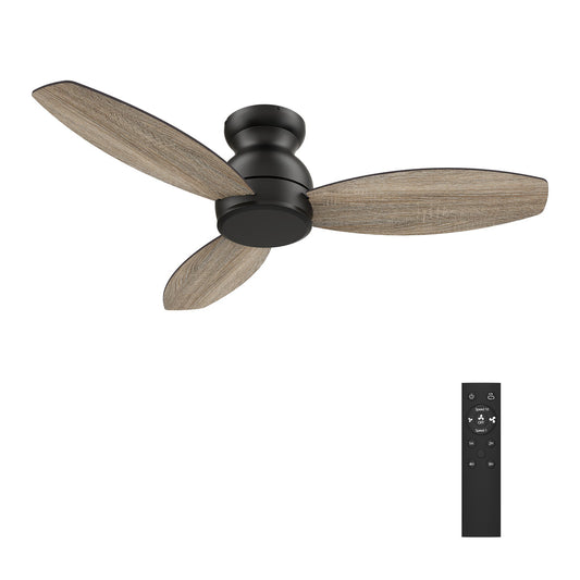 CARRO - STANLEY 48 inch 5-Blade Flush Mount Ceiling Fan with Remote Control - Black/Wood & Walnut Reversible Blades (No Light)