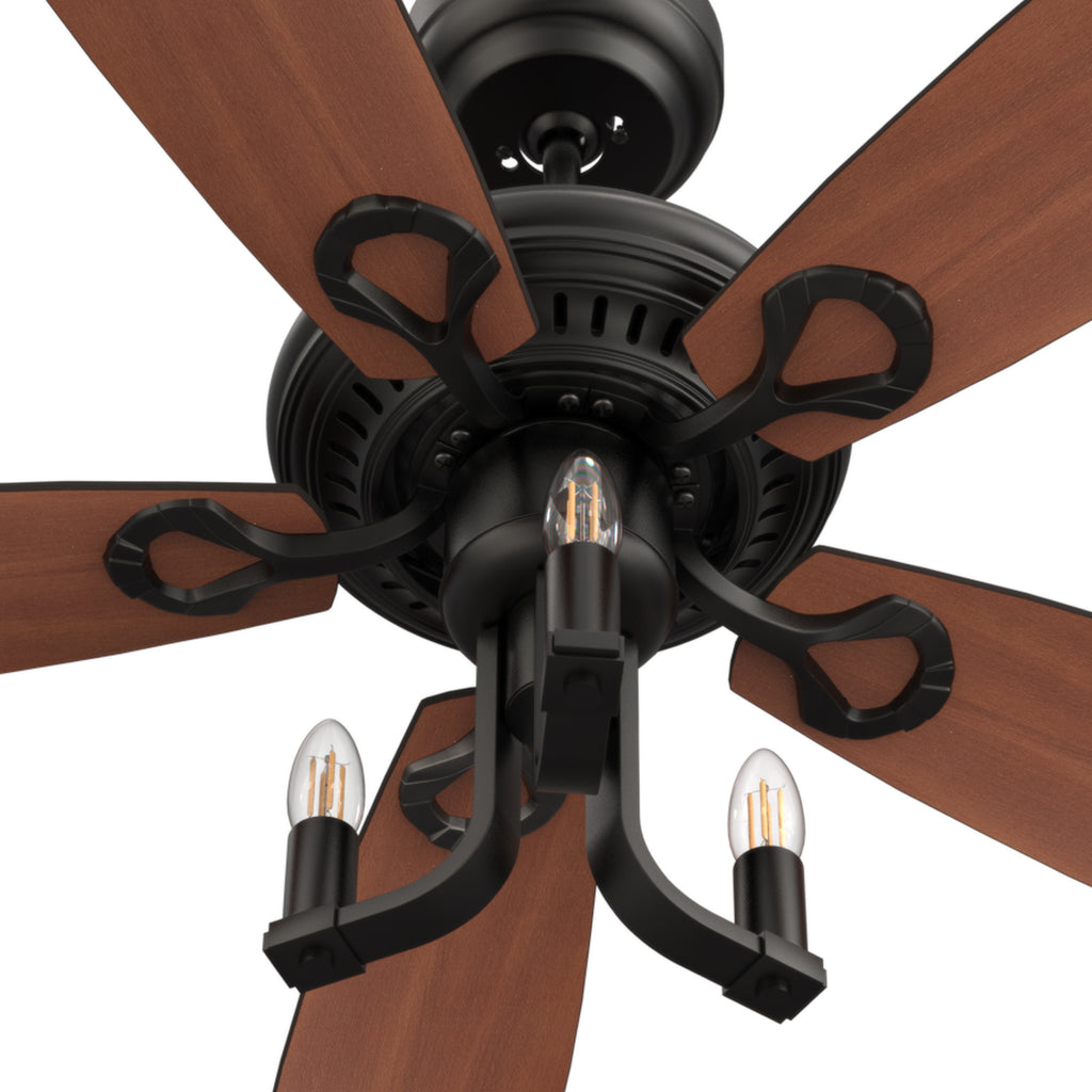 CARRO -  HUNTLEY 52 inch 5-Blade Vintage Candelabra Ceiling Fan with Light & Remote Control - Black/Brown Wood & Rosewood (Reversible Blades)