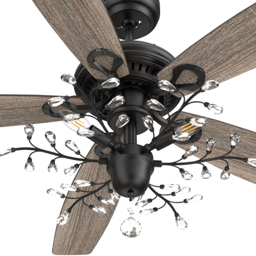 CARRO - HUNTLEY 52 inch 5-Blade Crystal Ball Pendant Ceiling Fan with Light & Remote Control - Black/Light Wood & Walnut (Reversible Blades)