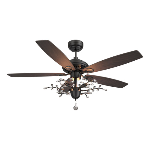 CARRO - HUNTLEY 52 inch 5-Blade Crystal Ball Pendant Ceiling Fan with Light & Remote Control - Black/Light Wood & Walnut (Reversible Blades)