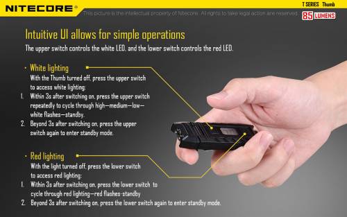 Nitecore Thumb 85 Lumen Clip on Rechargeable Flashlight, with Adjustable Angle FL-NITE-THUMB