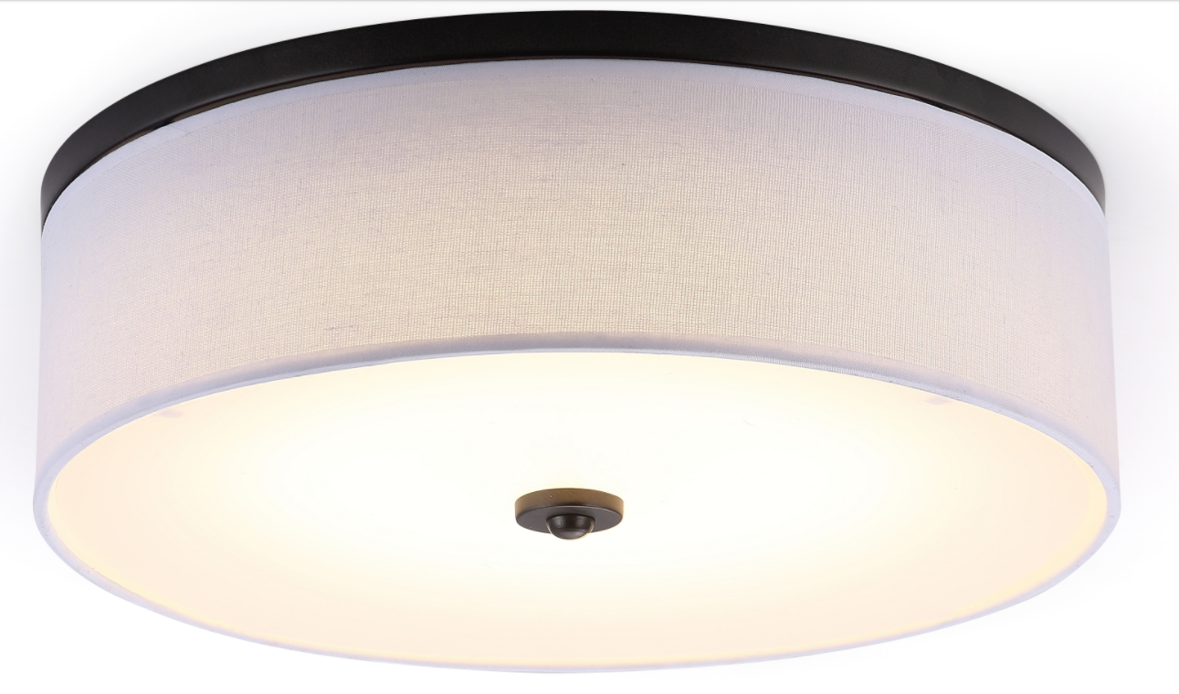 ASD LED Fabric Drum Flushmount 15" 23W Dimmable CCT Selectable 3000/4000/5000K White / Natural (Oil Rubbed Bronze/Brushed Nickel)