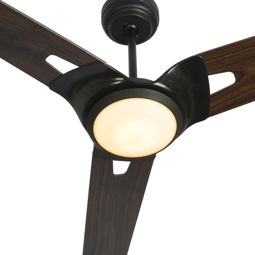 Carro - HOFFEN 52 inch 3-Blade Smart Ceiling Fan with LED Light Kit & Remote - Black/Dark Wood Pattern