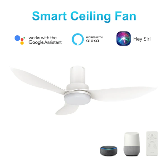 Carro - RYNA 36 inch 3-Blade Flush Mount Smart Ceiling Fan with LED Light Kit & Remote- White/White