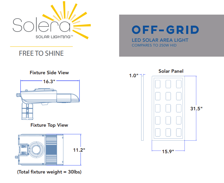 SOLERA LED SOLAR AREA LIGHT (OFF-GRID) 30W and 50W