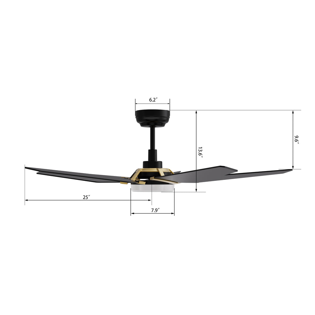 CARRO - WOODROW 52 inch 5-Blade Smart Ceiling Fan with LED Light Kit & Remote - Black/Black (Gold Detail)
