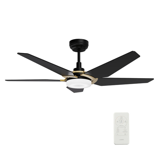 CARRO - WOODROW 52 inch 5-Blade Smart Ceiling Fan with LED Light Kit & Remote - Black/Black (Gold Detail)