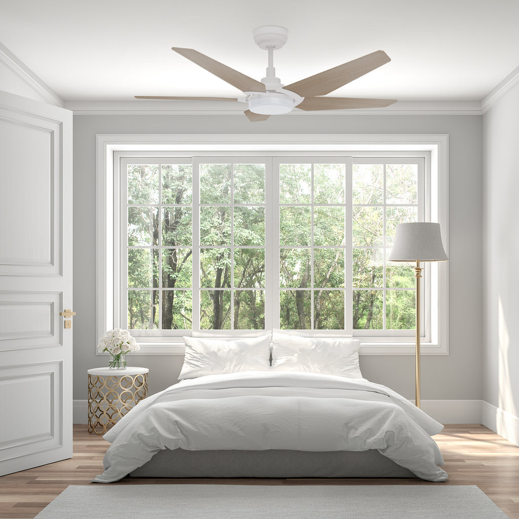 CARRO  -  WOODROW 52 inch 5-Blade Smart Ceiling Fan with LED Light Kit & Remote - White/Light Wood