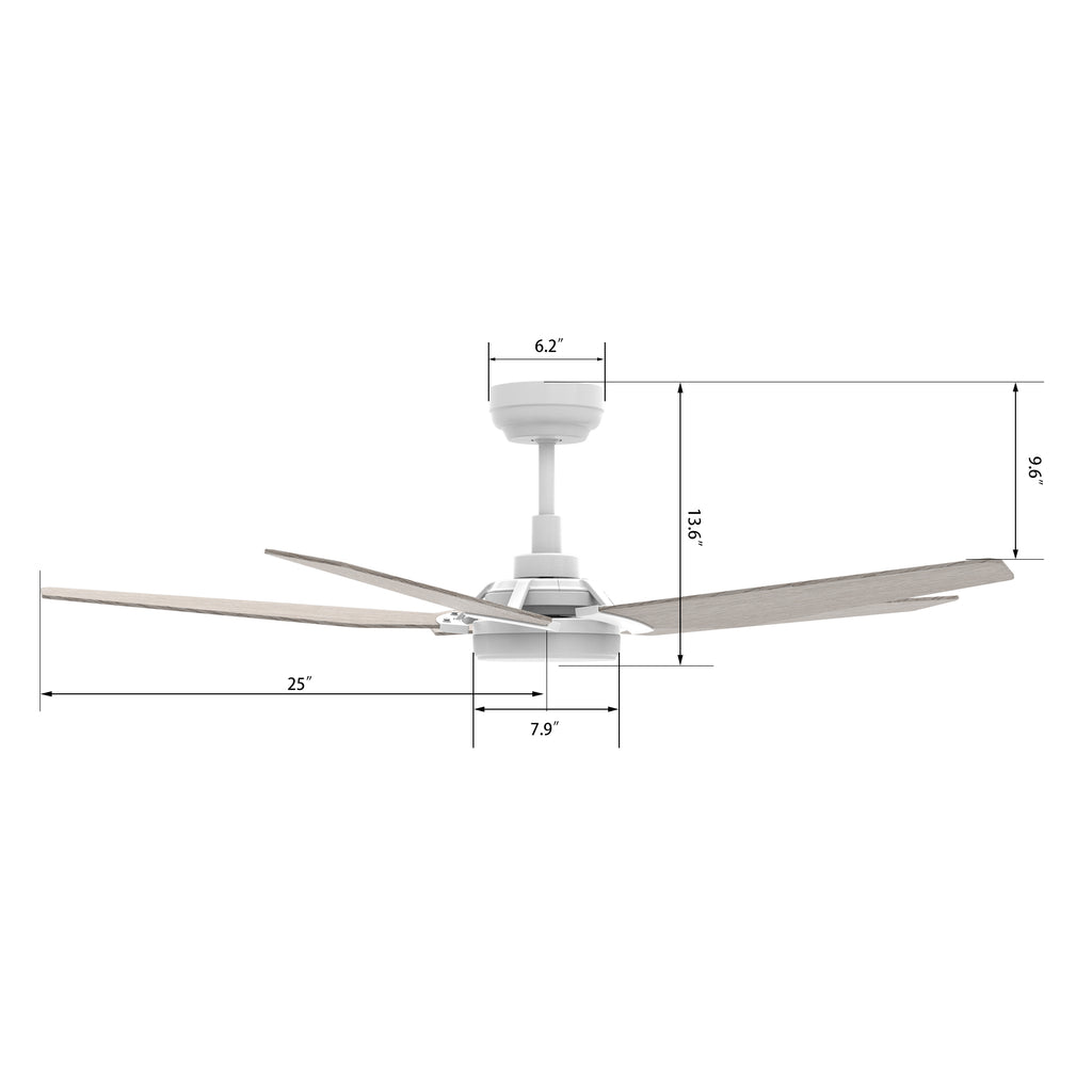 CARRO  -  WOODROW 52 inch 5-Blade Smart Ceiling Fan with LED Light Kit & Remote - White/Light Wood