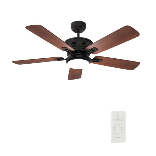 Carro - GLADIOLUS 52 inch 5-Blade Indoor/Outdoor Smart Ceiling Fan with LED Light Kit & Remote - Black/Wooden Pattern