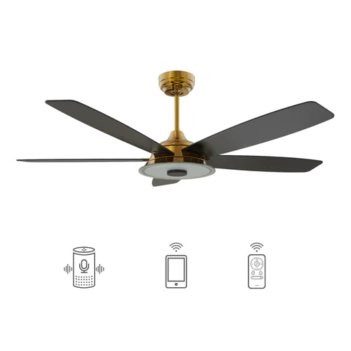 Carro - JOURNEY 52 inch 5-Blade Smart Ceiling Fan with LED Light Kit & Remote - Gold/Black
