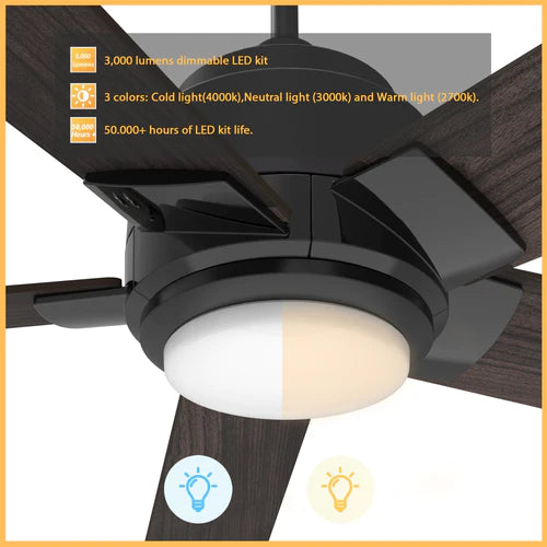 Carro - ASCENDER 52 inch 5-Blade Smart Ceiling Fan with LED Light & Remote Control - Black/Dark Wood