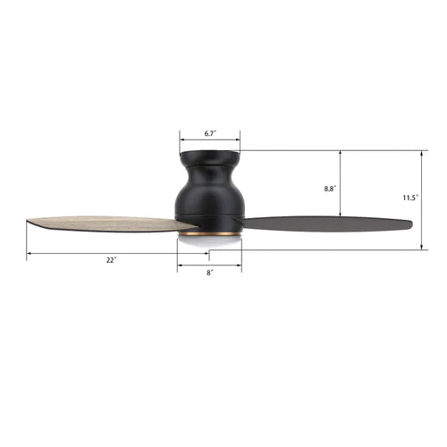 Carro - TRENTO 44 inch 3-Blade Flush Mount Smart Ceiling Fan with LED Light Kit & Remote- Black/Dark & Light Wood (Reversible Blades)