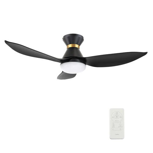 Carro - RYATT 45 inch 3-Blade Flush Mount Smart Ceiling Fan with LED Light Kit & Remote- Black/Black (Gold Detail)
