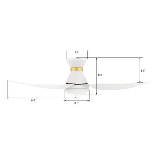 Carro - RYATT 45 inch 3-Blade Flush Mount Smart Ceiling Fan with LED Light Kit & Remote- White/White (Gold Detail)