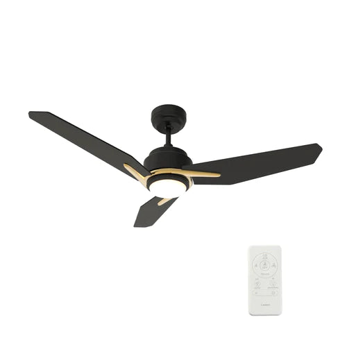 Carro - TRACER 48 inch 3-Blade Smart Ceiling Fan with LED Light Kit & Remote Control- Black/Black (Gold Detail)