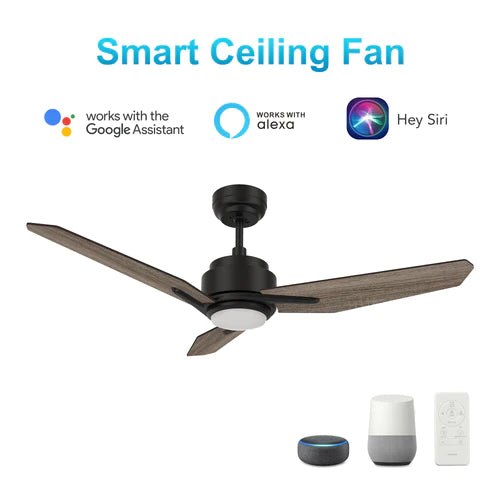 Carro - TRACER 48 inch 3-Blade Smart Ceiling Fan with LED Light Kit & Remote Control- Black/Wood Pattern