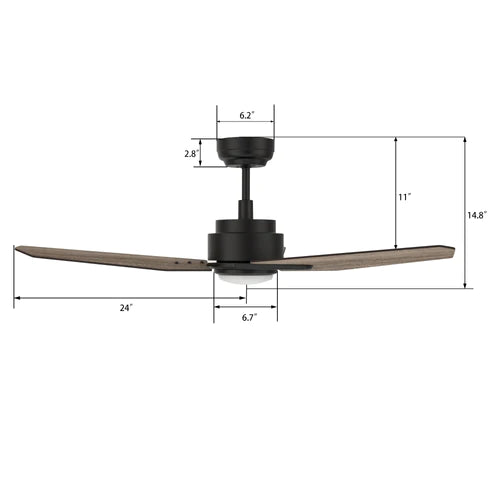 Carro - TRACER 48 inch 3-Blade Smart Ceiling Fan with LED Light Kit & Remote Control- Black/Wood Pattern