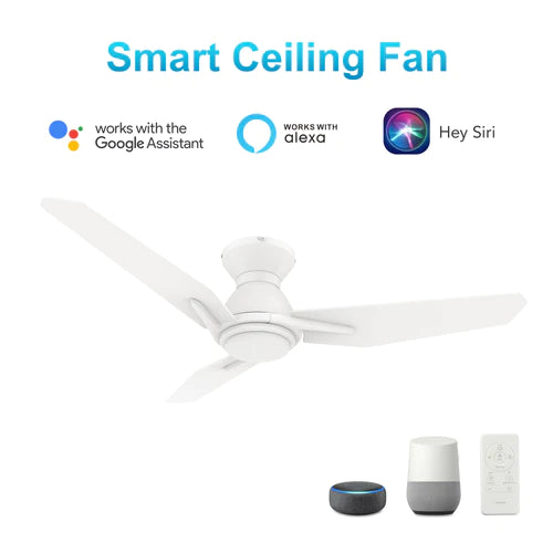 Carro - CALEN 48 inch 3-Blade Flush Mount Smart Ceiling Fan with LED Light Kit & Remote Control- White/White