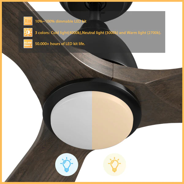 CARRO - RILEY 48 inch 3-Blade Smart Ceiling Fan with LED Light Kit & Remote- Black/Dark Walnut