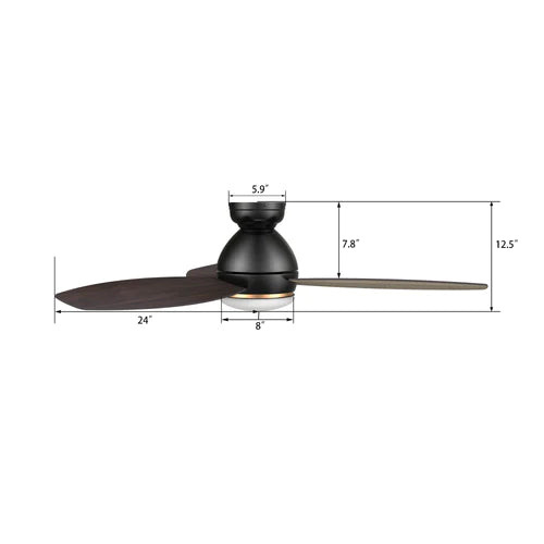 Carro - HOBART 48 inch 3-Blade Flush Mount Smart Ceiling Fan with LED Light Kit & Remote- Black/Walnut & Barnwood (Reversible Blades)